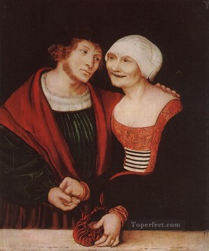  Rosa Pintura al %C3%B3leo - Anciana y joven amorosos Renacimiento Lucas Cranach el Viejo